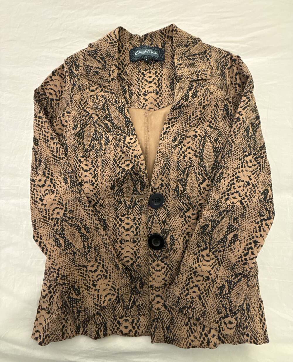 Cheryl Nash Snake Print Blazer Jacket Tan Brown Size 8